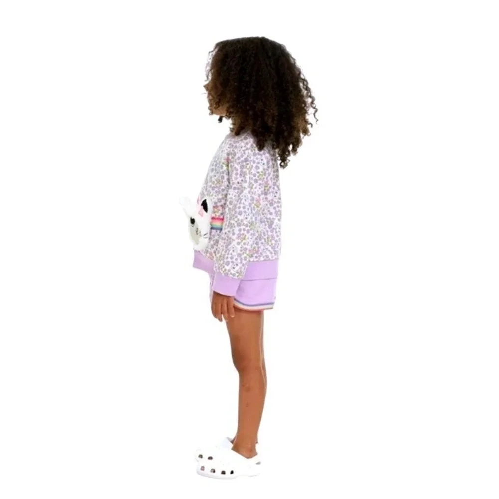 Gabby's Dollhouse Pandy Paws 2 Piece Sweatshirt &Shorts Purple Size 5T NEW